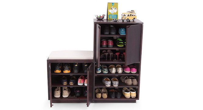 Wellington Shoe Rack & Bench (Dark Walnut)